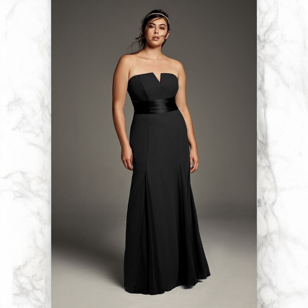 White by Vera Wang | 10 | Black V-Notch Sash Waist Bridesmaid Dress VW360453